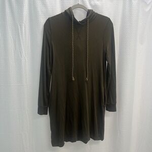 Women Olive Green Hooded Long Sleeve Modal Blend Mini Dress with Pockets